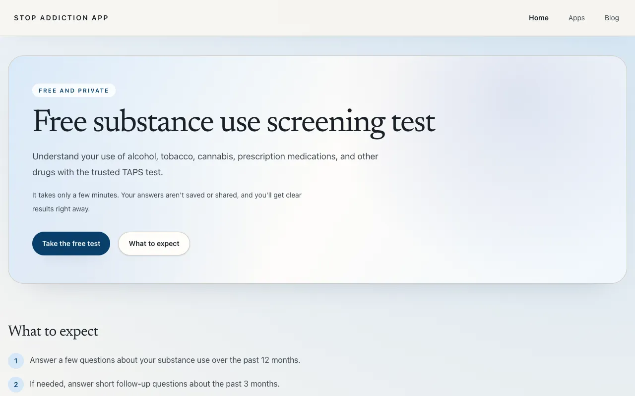 Screenshot of Substance Use Screening Tool