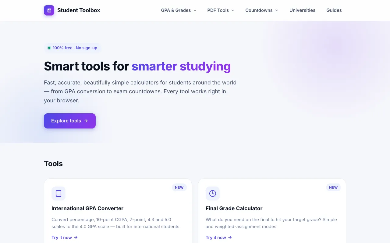 Screenshot of Student Tools Suite