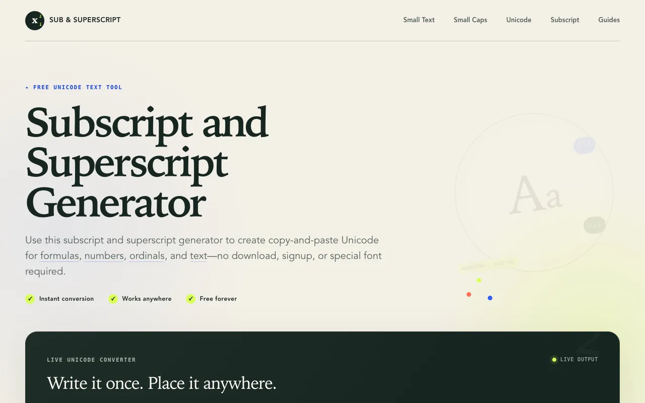 Screenshot of Sub & Superscript
