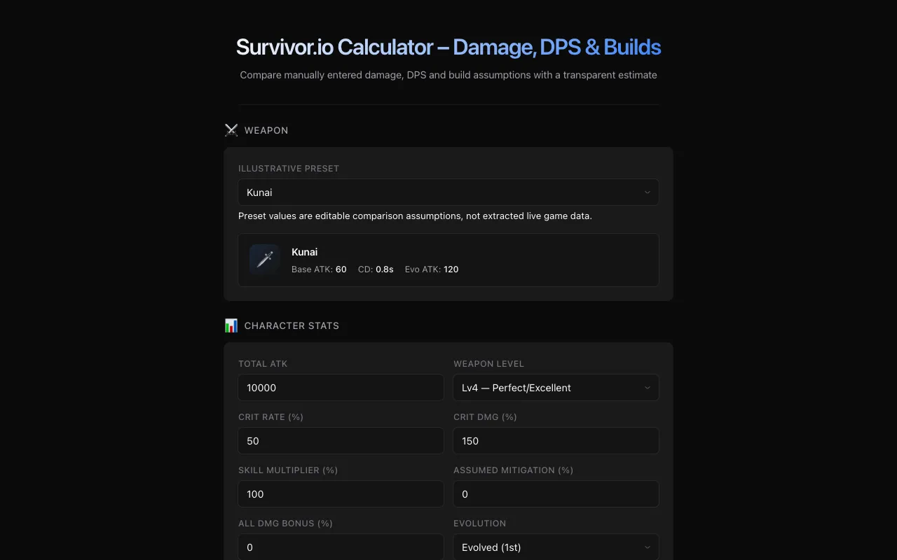 Screenshot of Damage Comparison Calculator