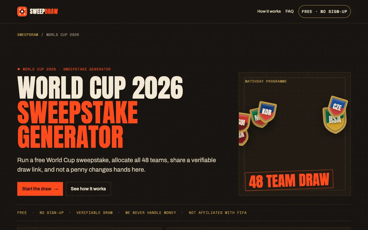 Screenshot of World Cup Sweepstake Generator
