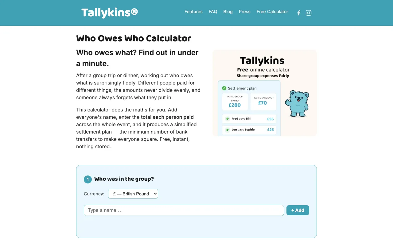 Screenshot of Expense Settlement Calculator