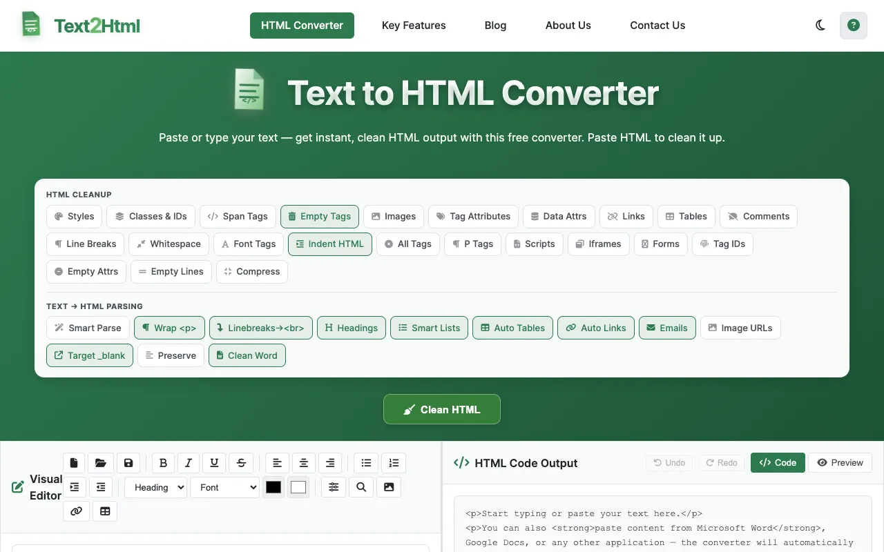 Screenshot of Text to HTML Converter