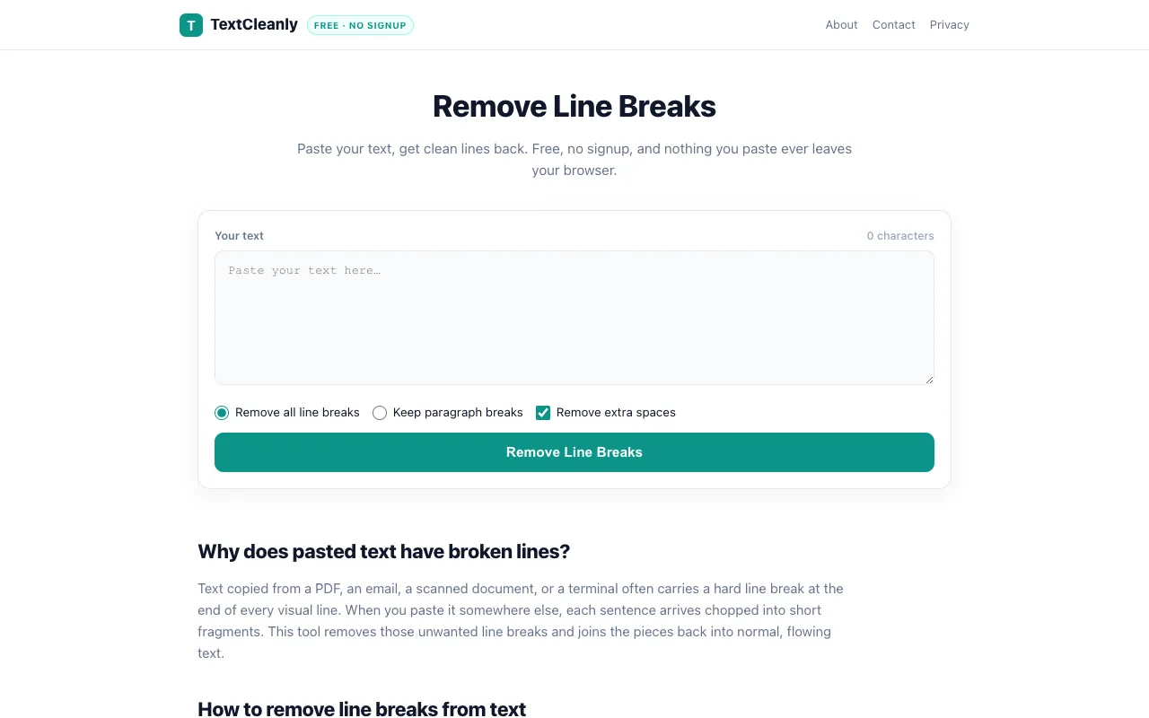 Screenshot of Line Break Remover