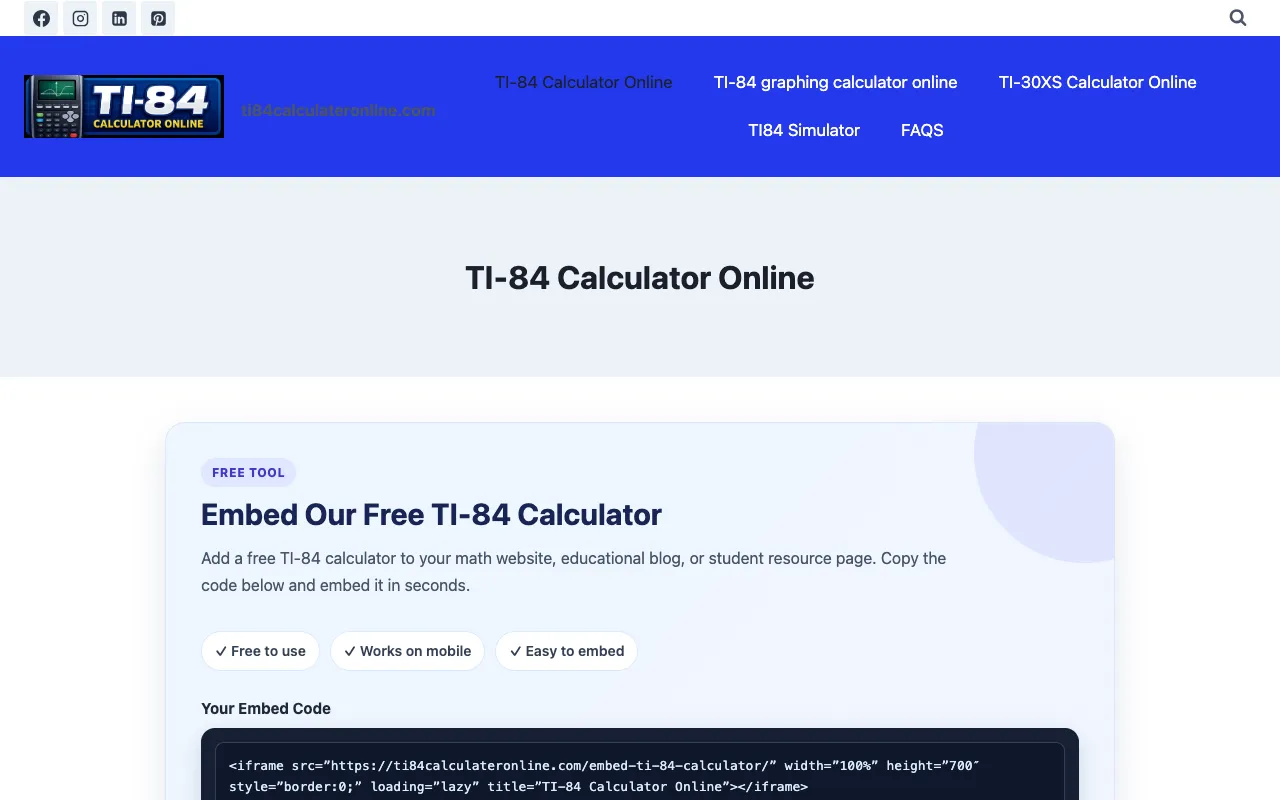 Screenshot of TI Calculators Online