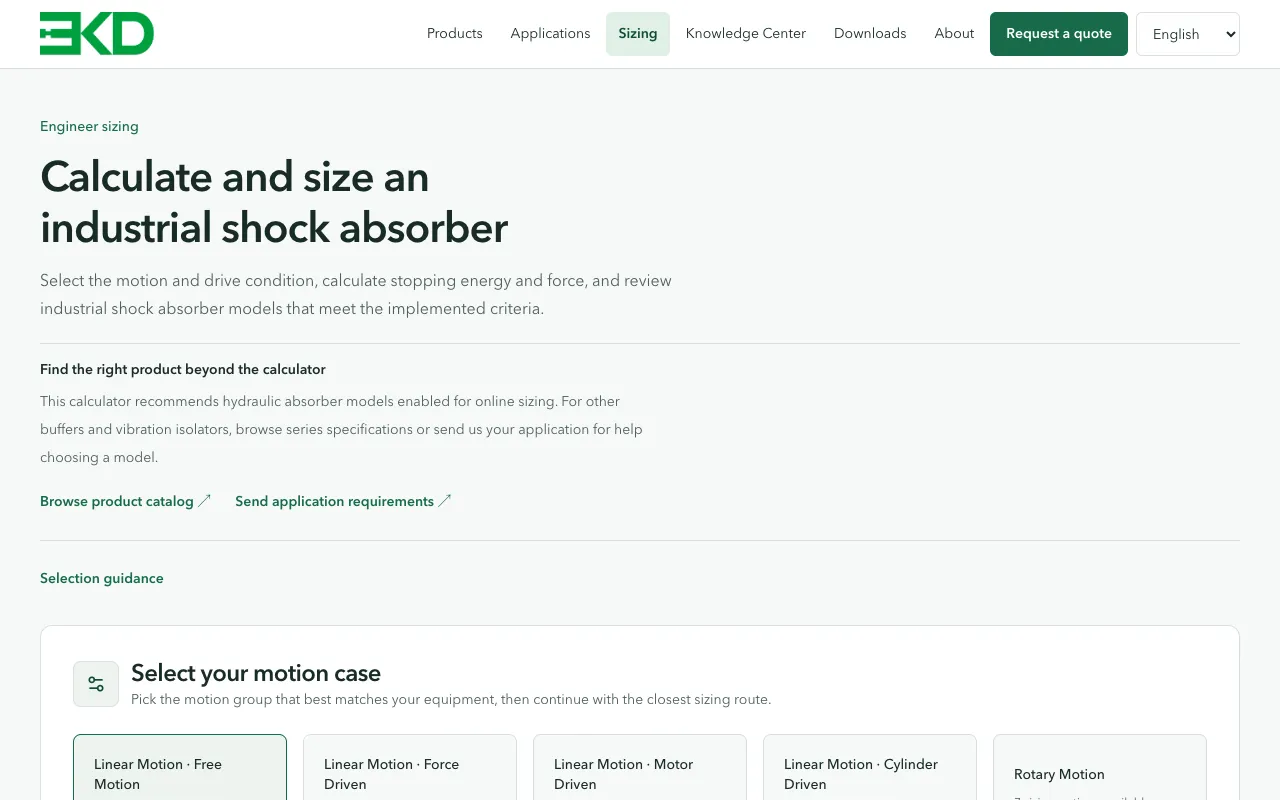 Screenshot of Shock Absorber Sizing