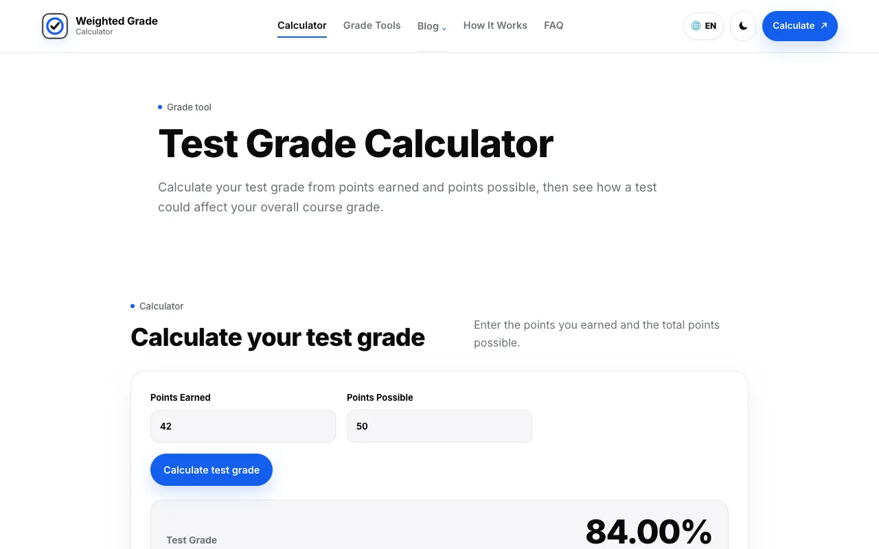 Screenshot of Weighted Grade Calculator