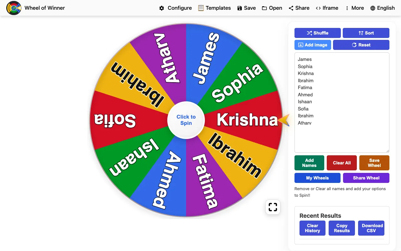 Screenshot of Custom Wheel Spinner