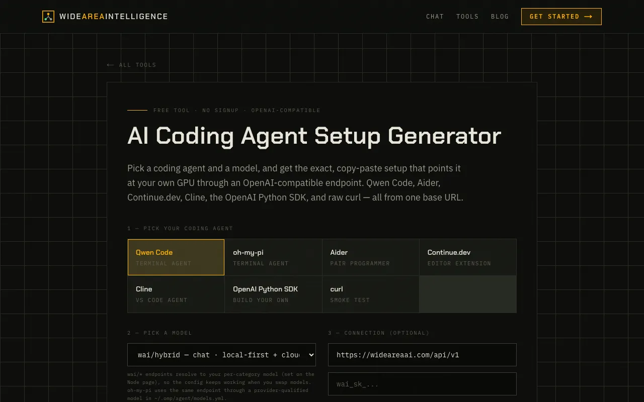 Screenshot of Agent Setup Generator