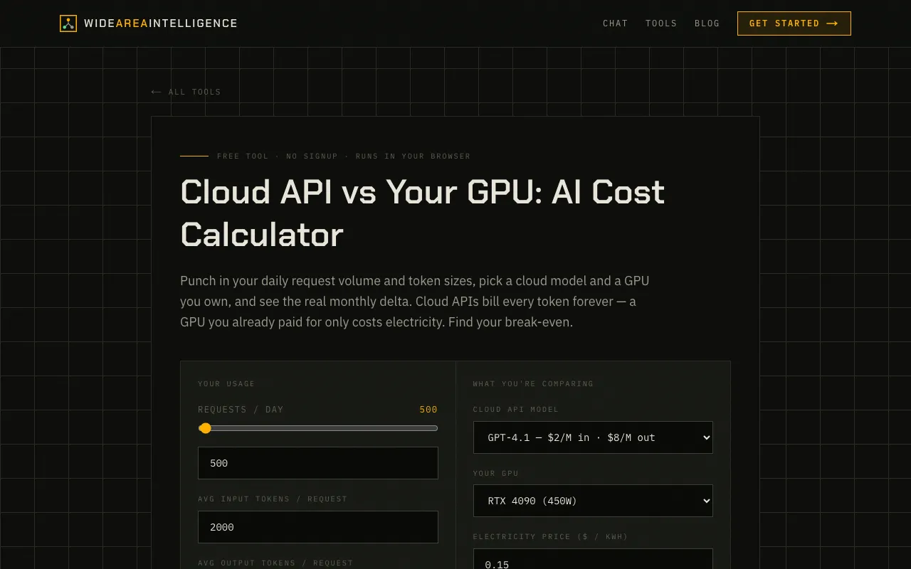 Screenshot of AI API Cost Calculator