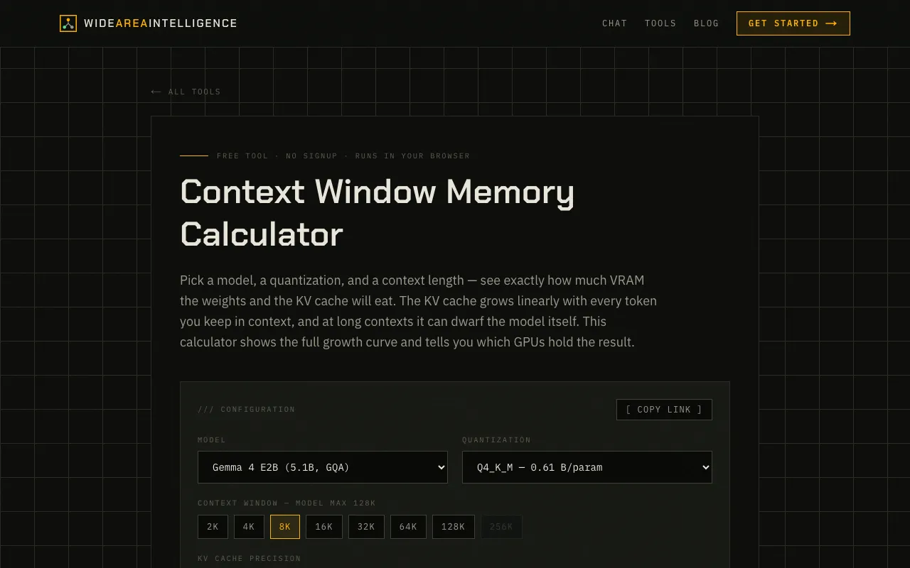 Screenshot of Context Window Calculator