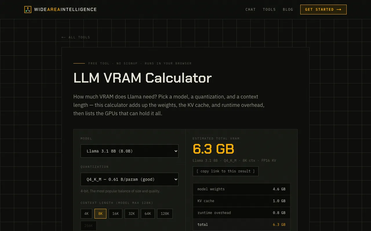 Screenshot of VRAM Calculator