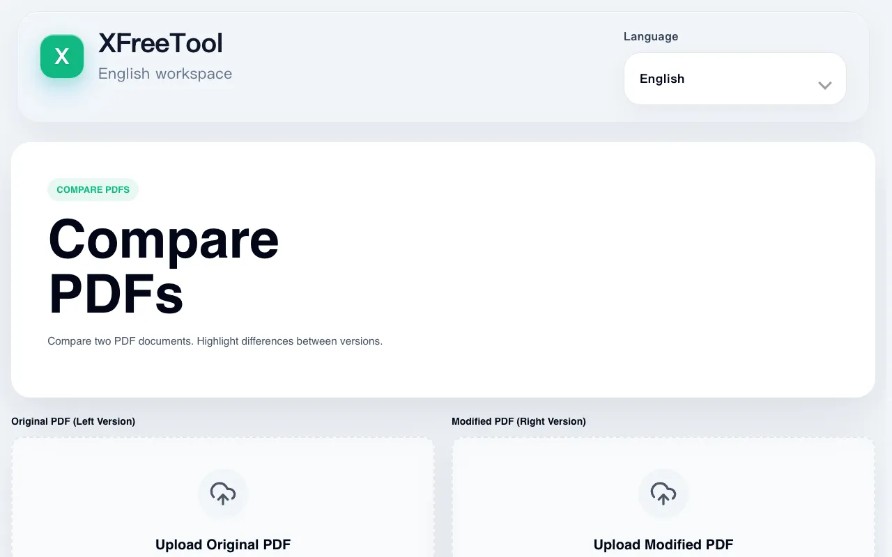 Screenshot of Compare PDFs on XFreeTool
