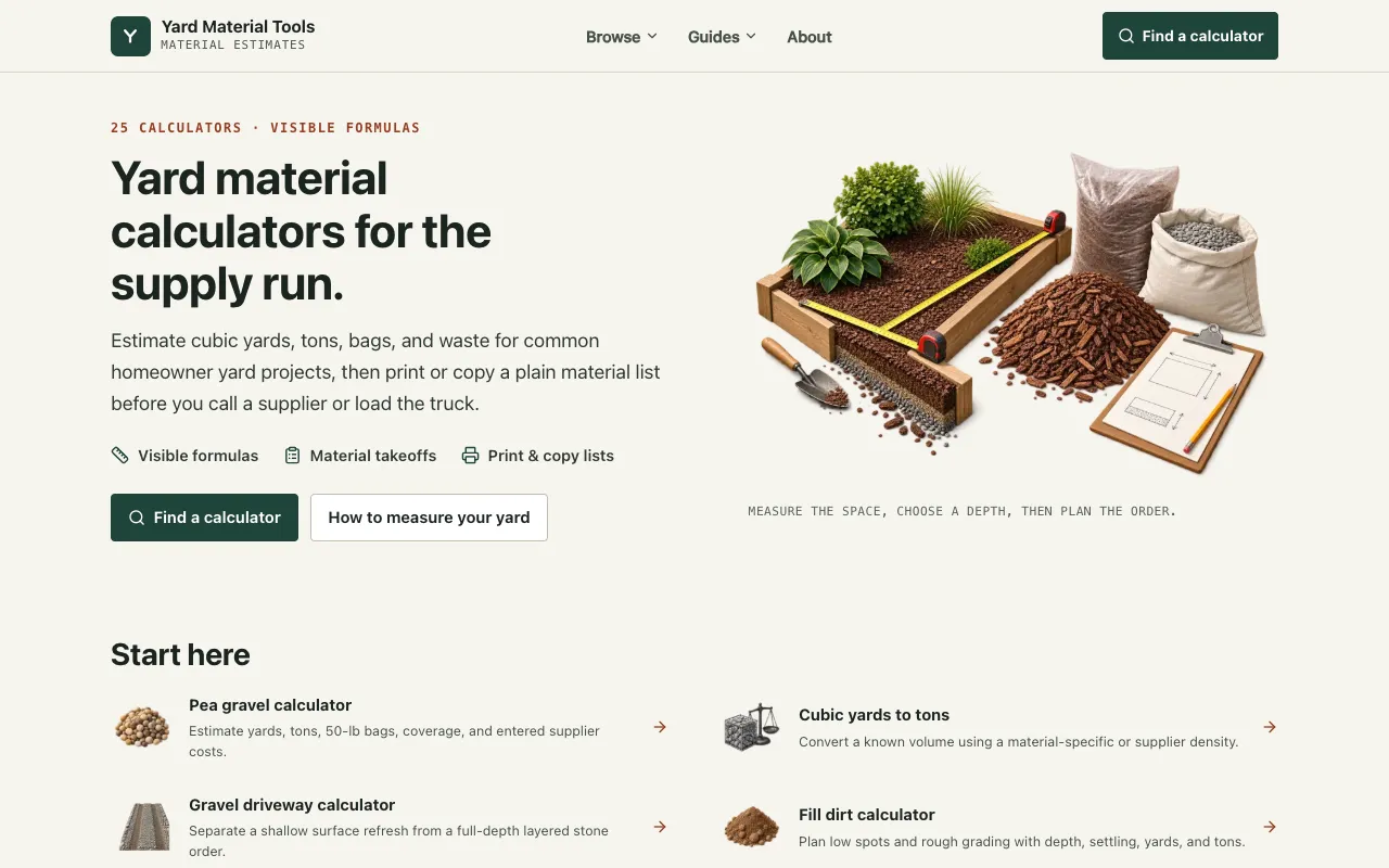 Screenshot of Yard Material Calculator
